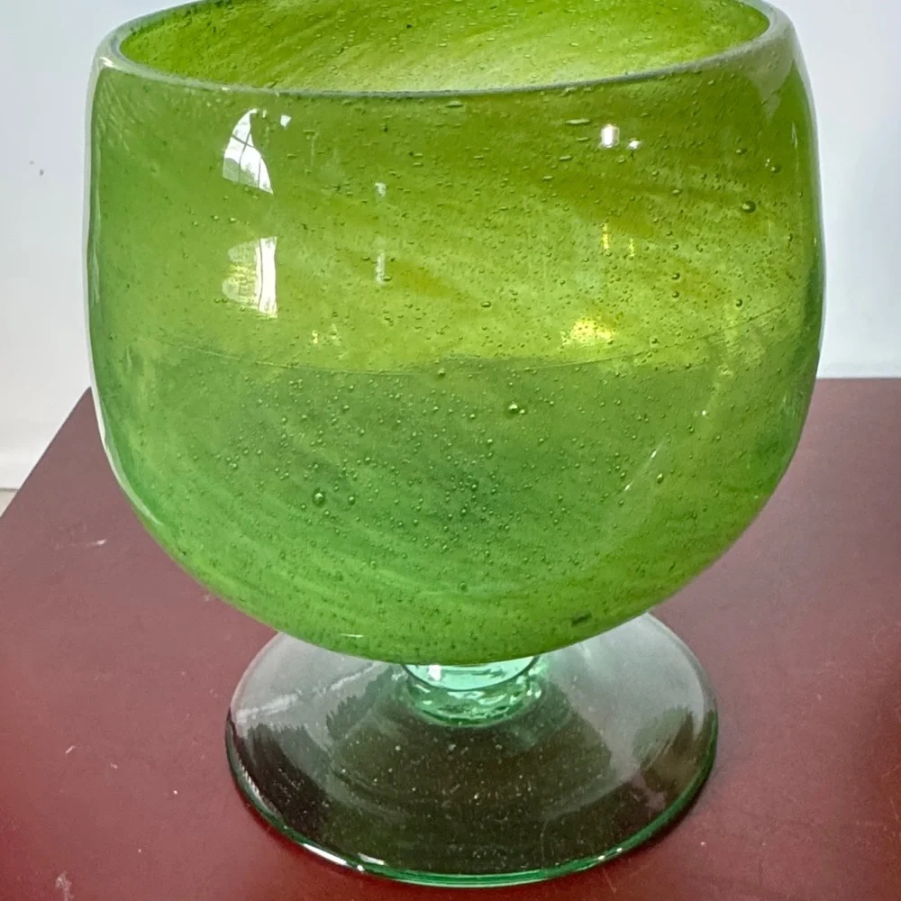 Vintage Set of hand Blown Glass Brandy Snifter Stemmed Green Glass